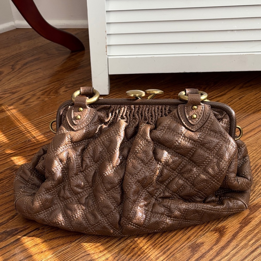 Marc Jacobs Quilted Chocolate Brown Stam Satchel with Kiss Clasp